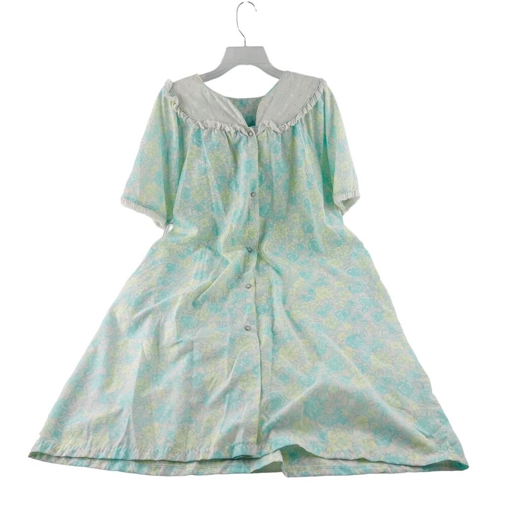 vintage Serenity House Dress size 38 XL Floral Mumu Nightgown Pastel Snap Button